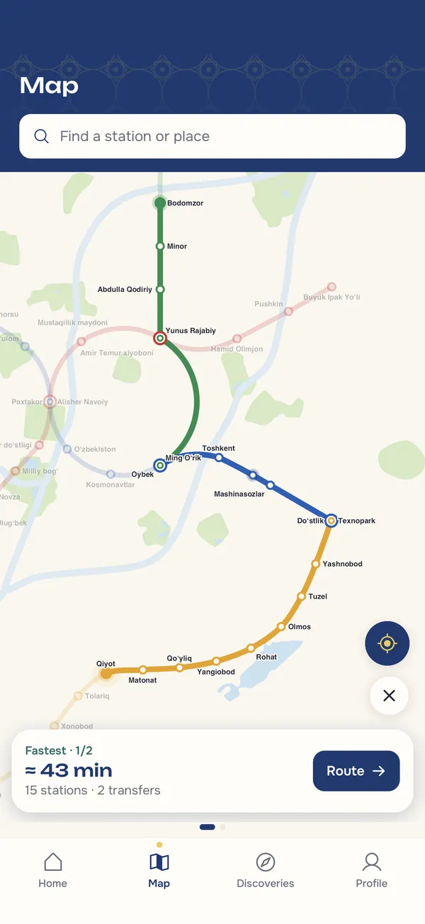 Route with a transfer and travel time