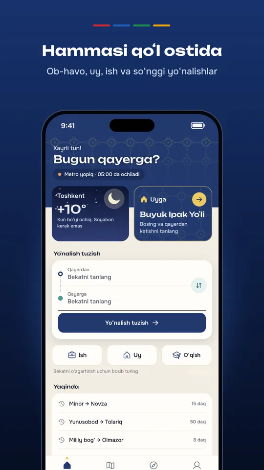 MetroGo ilovasi ekrani 1